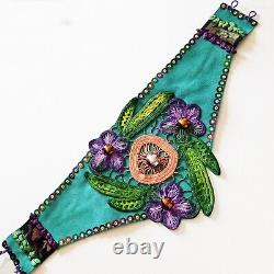 Luxury royal belt women italian embroidered macrame teal sequins faux suede gift