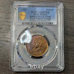 MS65RB 1939 Canada George VI Royal Visit Bronze Medal, PCGS- Toned SOLO TOP POP