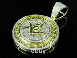Masonic Medallion Style 3.00Ct D VVS1 Diamond Pendant Charm 10K Yellow Gold Over