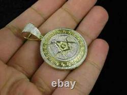 Masonic Medallion Style 3.00Ct D VVS1 Diamond Pendant Charm 10K Yellow Gold Over