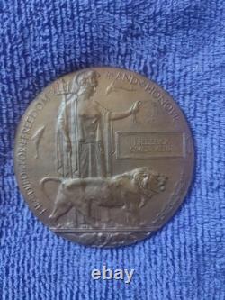 Memorial Plaque WWI (Dead Man's Penny) Bronze Medal Royal Arsenal Woolwich