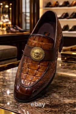 Men's Brown Luxurious crocodile-embossed loafers with Medusa medallions
