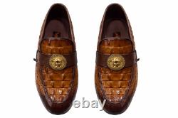 Men's Brown Luxurious crocodile-embossed loafers with Medusa medallions