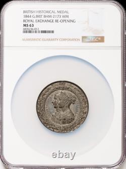 NGC MS63 1844 Great Britain Queen Victoria Royal Exchange Re-Opening Medal BHM-2