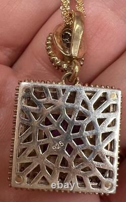 Natural Amethyst & Diamond Necklace Pendant 14K gold on Solid 925 Medallion gp