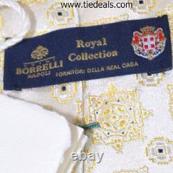 New BORRELLI tie Royal Collection Sevenfold silver gold navy MEDALLION 150497