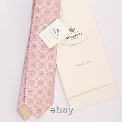 New LUIGI BORRELLI Tie ROYAL COLLECTION Pink Medallion Silk Necktie nwt 160391