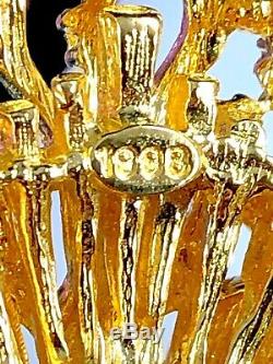 Nib 1998 Graziano Multicolored Cabochon Rhinestone Medallion Royal Crown Brooch
