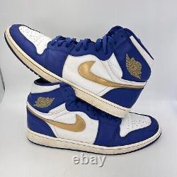 Nike Air Jordan 1 Retro Gold Medal Royal Blue White Men Shoes 332550-406 Size 14