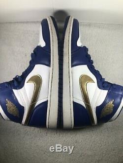 Nike Air Jordan 1 Retro High Gold Medal 332550 406 Deep Royal Blue Gold Size 10