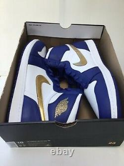 Nike Air Jordan Retro 1 High Gold Medal White/Royal Blue-Gold Sz. 18 332550-406