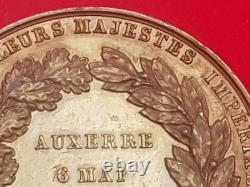 Original 1866 Paris Mint 46mm Bronze Medal Napoleon III Imperial Visit Auxerre