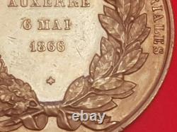 Original 1866 Paris Mint 46mm Bronze Medal Napoleon III Imperial Visit Auxerre