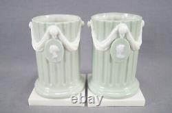 Pair of Royal Worcester Neoclassical Celadon Green Glaze Spill Vases C. 1862-1875