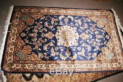 Pakistan Rug 2'x3' Pakistani Carpet Tribal 100% Silk 350 kpsi Sindh Royal Blue