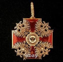 Pendant 18k Gold 4.2ct Diamonds Imperial Alexander Nevsky Medal Russian Tsar