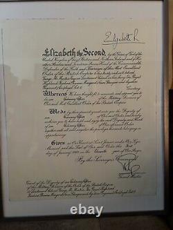 Queen Elizabeth II Prince Philip Signed OBE Certificate Royal Document withMedals