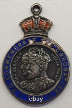RARE 1911 CORONATION MEDAL OF KING GEORGE V & QUEEN MARY SILVER ENAMELLED JD&Co