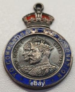 RARE 1911 CORONATION MEDAL OF KING GEORGE V & QUEEN MARY SILVER ENAMELLED JD&Co
