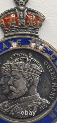 RARE 1911 CORONATION MEDAL OF KING GEORGE V & QUEEN MARY SILVER ENAMELLED JD&Co