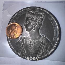 RARE BRITISH CORONATION MEDAL 1838 Queen Victoria Large Antique COBM-4507