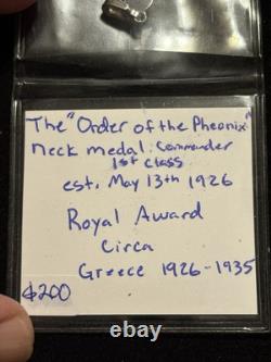RARE Order Of The Phoenix Greece Neck Medal circa1926-35 Royal Award 1st Class