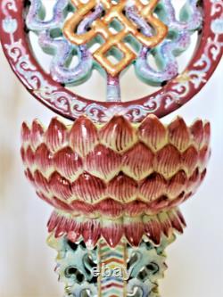 RARE QING DYNASTY Pair IMPERIAL Famille Rose Emblem Altar Ornament QIANLONG Seal