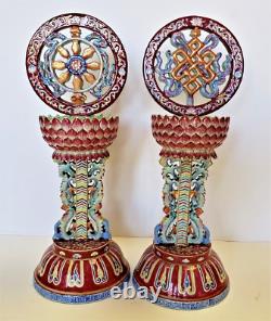 RARE QING DYNASTY Pair IMPERIAL Famille Rose Emblem Altar Ornament QIANLONG Seal