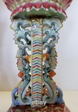 RARE QING DYNASTY Pair IMPERIAL Famille Rose Emblem Altar Ornament QIANLONG Seal
