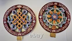 RARE QING DYNASTY Pair IMPERIAL Famille Rose Emblem Altar Ornament QIANLONG Seal