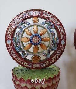RARE QING DYNASTY Pair IMPERIAL Famille Rose Emblem Altar Ornament QIANLONG Seal