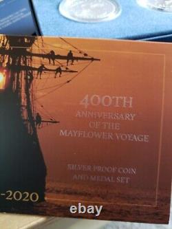 ROYAL MINT 400th Anniversary Mayflower Voyage 2pc Silver Proof Coin Medal 2020