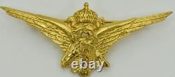 Rare WWII Bulgarian Royal military pilots ace award 18k gold plated silver badge