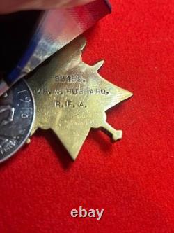 Royal Field Artillery WW1 1914/15 Star Medal trio to HUBBARD WOUNDED June 1918