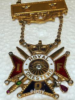 Royal Forester Rare C 1905 Gold, Diamond, Ruby & Emerald 14 Kt Enamel Medal 38.5g