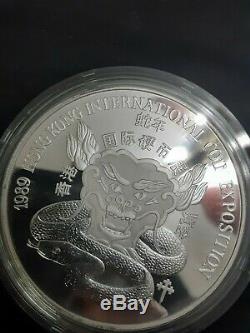 Royal Mint 1989 Proof 5 oz Silver Hong Kong Coin Show Medal RARE with box