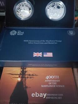 Royal Mint 400th Mayflower Voyage Anniversary, 2020 Silver Proof Coin And Medal