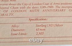Royal Mint Centenary Medal. 800 Years of Mayoralty. Sterling Silver. London 1989