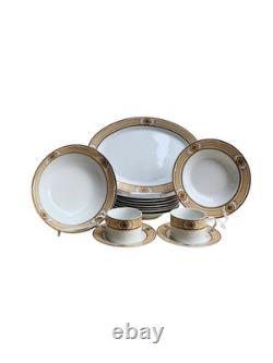 Royal Scotland 14-Piece Versace Style Gold Lattice & Medallion China Serving Set