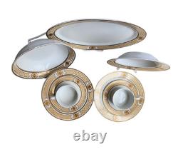 Royal Scotland 14-Piece Versace Style Gold Lattice & Medallion China Serving Set