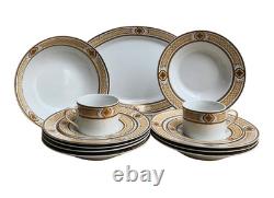 Royal Scotland 14-Piece Versace Style Gold Lattice & Medallion China Serving Set