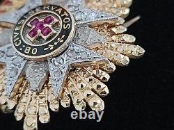 Royal Spanish Military Award Medal 18K Gold Breast Star Order Red Cross Brooch