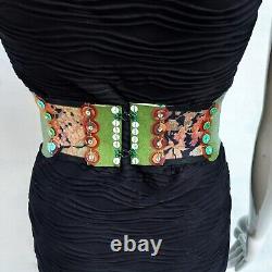Royal luxury belt woman vintage faux leather embroidered original sequins beads