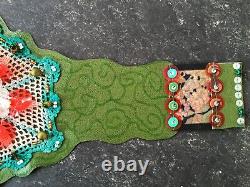 Royal luxury belt woman vintage faux leather embroidered original sequins beads