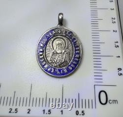Russian Imperial 84 Silver Enamel Pendant Vladimir Icon & St Hermogenes Rare