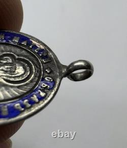 Russian Imperial 84 Silver Enamel Pendant Vladimir Icon & St Hermogenes Rare