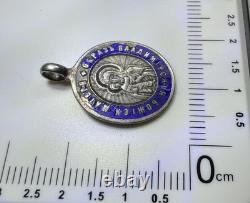 Russian Imperial 84 Silver Enamel Pendant Vladimir Icon & St Hermogenes Rare
