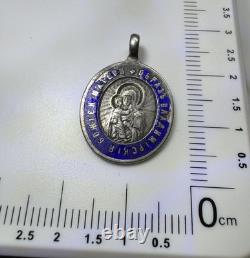 Russian Imperial 84 Silver Enamel Pendant Vladimir Icon & St Hermogenes Rare