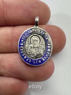 Russian Imperial 84 Silver Enamel Pendant Vladimir Icon & St Hermogenes Rare