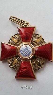 Russian Imperial Antique badge medal Order St. Anna third degree Gold original